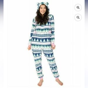 Munki Munki Womens Fleece Hooded One Piece Pajama Jumpsuit Nordic Fair Isle Med‎